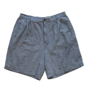 Milano Design Group Navy & White Check Linen Blend High Rise Tailored Shorts, 20